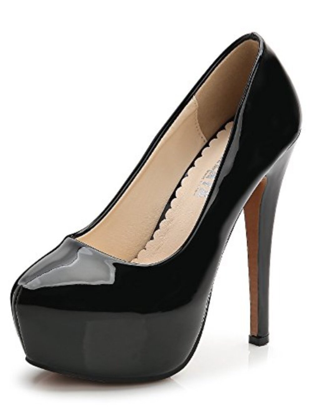OCHENTA Women's Platform High Heels Slip On Round Toe Pumps Faux Leather Party